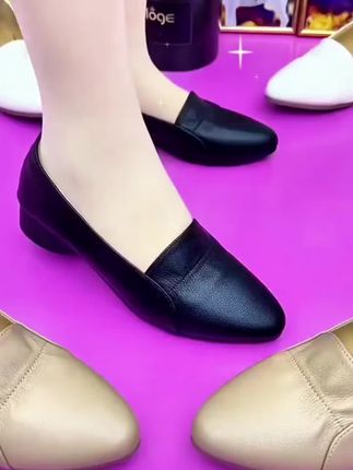 夏季新款时尚百搭上班通勤单鞋低跟真皮浅口软底中年女士软底女鞋#好鞋推荐