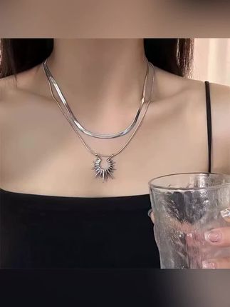 钛钢项链, 双层叠戴,太阳花项链,女气质百搭锁骨链,秋冬毛衣链,颈链潮 】#首饰分享 #每日分享 #锁骨链 #总有一款适合你 #时尚饰品
