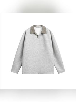 千鸟格拼接polo衫男秋季衬衫领卫衣高级感重磅长袖t恤内搭打底衫#卫衣穿搭