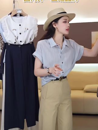 #我的宝藏衣橱上新啦 韩系慵懒风时髦蓝色条纹衬衣女装韩版宽松显瘦日常好搭配衬衫#洋气小衫 #减龄穿搭 #条纹衬衫 #气质这一块拿捏死死的