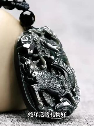 黑曜石麒麟吊坠天然玉石男女款吉祥物