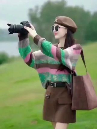 洋气减龄慵懒风彩虹条纹软糯套头毛衣女秋冬新款宽松针织长袖上衣 #软糯针织衫#彩虹条纹 #慵懒风针织衫 #秋日人生照片还得是琥珀流光风#我是又甜又酷的流光系少女