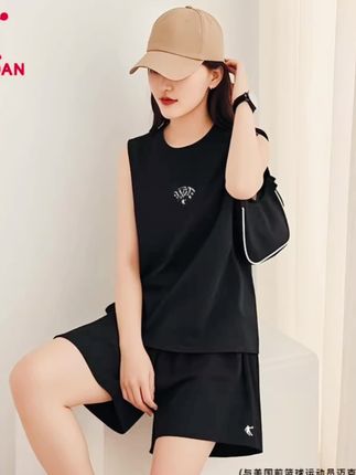 商城加补抖音旗舰乔丹运动套装女士夏季无袖背心速干T恤坎肩短裤篮球服两件装大码#上热门🔥 #运动套装