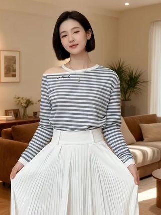 2025春秋新款休闲风薄款字母条纹T恤高腰半身裙两件套女洋气套装#裙子 #时尚穿搭时尚穿搭时尚 #简约穿搭 #穿搭分享