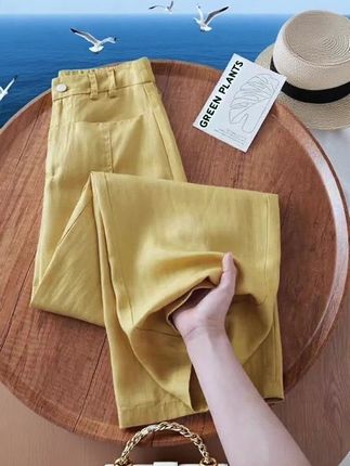 天丝亚麻九分弯刀休闲裤女士2025夏季爆款高腰显瘦时尚百搭阔腿裤#面料柔软舒适