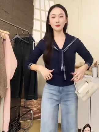 韩系学院风大码撞色海军领秋冬针织衫毛衣时尚百搭上衣女#百搭上衣 #显瘦遮肉 #减龄气质 #春秋穿搭 #新款