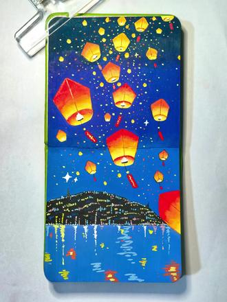 自学丙烯马克笔第7三十三天~今天这幅孔明灯零基础也能画,新手友好系列!画到一半黑色笔没墨了所以最上方的颜色用了藏青色。
本子:随便买的
马克笔:掌握银杆120色
临摹自@阿秋秋今天画画了吗 #丙烯马克笔涂鸦 #创作者中心 #绘画过程 #跟着抖音学画画 #零基础学画画 @