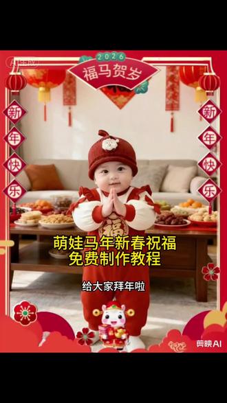 ai萌娃新春送祝福制作教程来啦!上传宝宝照片,AI自动生成,快去试试,2026马年让咱家娃也当一回小福马!🐎✨#剪映#ai萌娃马年新春祝福 #AI萌娃 #马年拜年 #2026马年