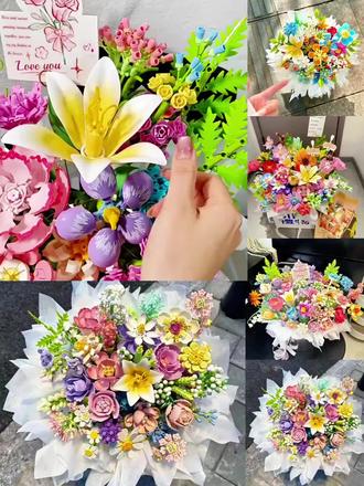 积木花diy套装 礼盒生日礼物积木花拼装抱抱桶送女友情人节520礼物#积木花 #积木花束 #积木花束💐 #礼物 #创意礼物