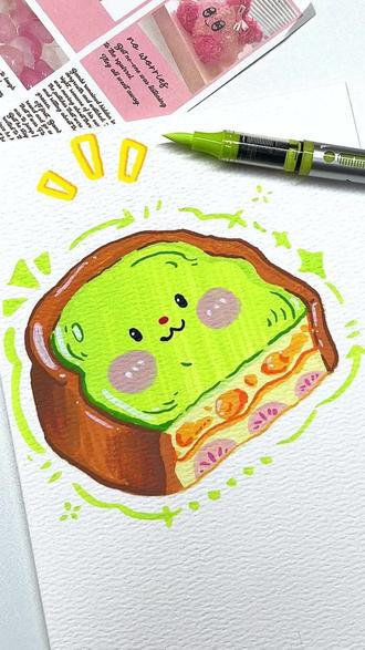 一分钟学会画可爱抹茶面包简笔画~#丙烯马克笔 #丙烯马克笔绘画 #绘画教程 #简笔画 #简笔画教程