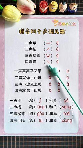 拼音四声趣味口诀,朗朗上口超好记,家长收藏每天陪孩子读一读~ #幼小衔接 #拼音 #小学一年级语文 #幼升小 #声调