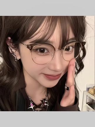 #骑行装备 超轻半框眼镜近视女韩版潮圆脸复古日系素颜眼镜框架男可配有度数#半框眼镜 #圆框眼镜 #素颜眼镜框推荐 #近视镜