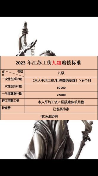 江苏2023年工伤九级最新赔偿标准。#劳动能力鉴定 #法律 #工伤 #江阴 #张家港