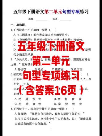 五年级下册语文第二单元句型专项练习(含答案16页)#五年级#语文#学霸秘籍#句子
