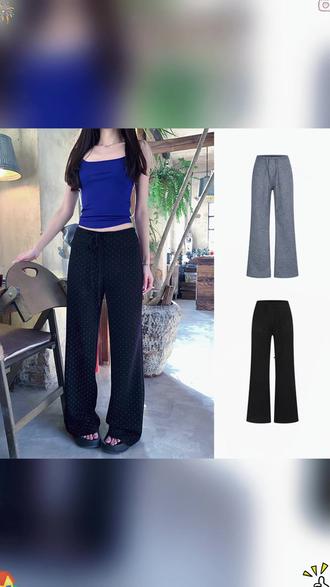 阔腿裤 Moses Queen/魔西女王波点直筒运动裤时髦凉感高腰垂感薄款阔腿裤#阔腿裤时尚 #时髦女装 #高腰阔腿裤 #夏季裤子 #时尚单品
