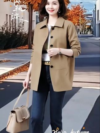 #上热门话题 风衣女春秋2025早春中长款小个子减龄气质中老年妈妈休闲大码外套#完美搭配 #高端大气 #爱了爱了 #真好看