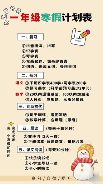 #一年级 首个寒假别瞎玩!有规划妈妈都准备好了寒假衔接作业,语文数学全涵盖,四周打卡+大字彩图,每天10分钟帮娃开学领跑全班!#寒假作业 #小学语文 #小学数学