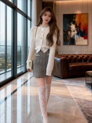 秋季穿搭一整套女2025新款小香风短款针织开衫气质半身裙两件套装 #冬日松绒系配色初恋感太强了 #今日穿搭look #秋冬新款