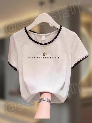 韩系正肩新款圆领修身显瘦短袖t恤夏季小众百搭卡通印花女装上衣#女装 #上衣穿搭 #夏季穿搭 #女装穿搭 #百搭上衣