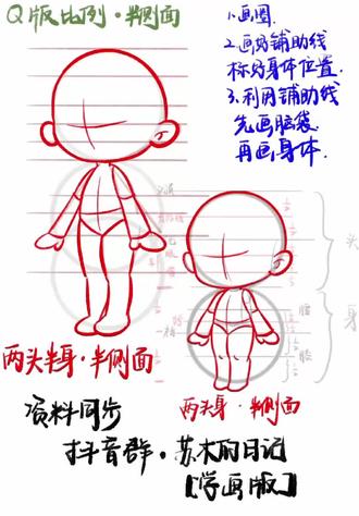 今天学习 Q版比例半侧面 上节课学过作画的步骤
1.画圆
2.画好辅助线,标好身体位置
3.利用辅助线,先画脑袋,再画身体
以及口诀:手过裆,脚画长,四个关节中间放
半侧面要注意的是身体的厚度关系,在以上的基础上,我们就可以画好了一个Q版的两头身以及脑袋。
同样的方法,我们来画两个半头身
关于比例的细节,资料进群自取
#板绘 #iPad #procreate绘画 #苏木的日记 #ipad绘画