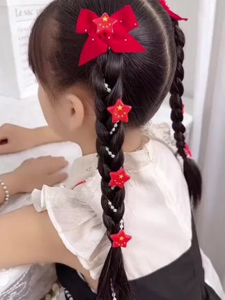 国庆红色发饰#头饰发饰 #儿童编发 #儿童发饰 #国庆