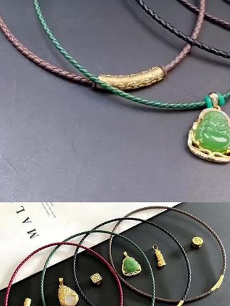 钛钢皮质项链 女士真皮横穿吊坠绳通孔转运珠锁骨绳项链绳短款潮#锁骨链 #项链#时尚潮流#皮质项链#百搭饰品