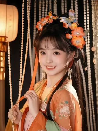 橙色系古风少女发饰套装,古装写真真的超级适合哦#古风发饰 #写真集