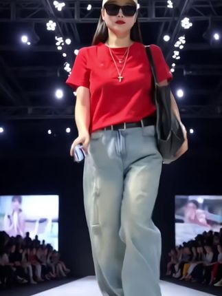 2025早秋时尚高腰显瘦阔腿弯刀裤丹宁风长裤宽松牛仔破洞裤#高端大气 #与众不同 #引领时尚潮流