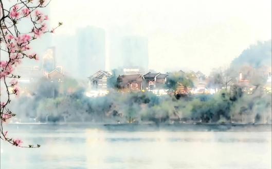 雾锁柳江,紫荆婆娑,
远山如黛,灯火如豆,
龙城春色,不在别处,
就在这水墨丹青的画卷里…