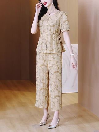 2025夏季新款大码短袖休闲款松时尚透气休闲修身显瘦气质套装女#高级感穿搭