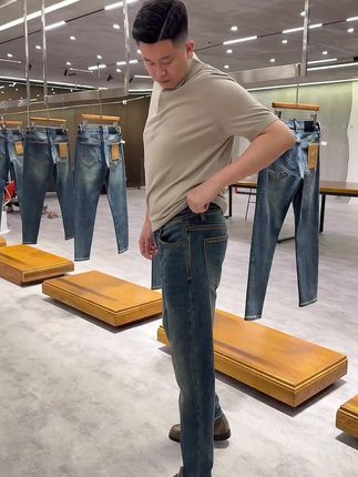 针织牛仔/秋季新品/怀旧蓝14.3安# 三走线牛仔裤