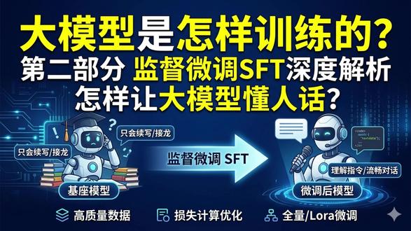 大模型SFT全流程拆解|从数据收集到显存优化,看懂监督微调 为什么预训练出来的基座模型知识渊博 , 却连问题 都 答 不对 ? 原来 它 只 懂 “ 文字 接龙 ” ! 本期 视频 带 你 硬核 拆解 监督 微调 (SFT) 流程 , 真正 建立 “ 指令-思考-回答 ” 的 交互 范式 ! #大模型微调 #AI训练 #干货分享 #技术交流学习 #ai教程