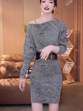 秋季新款时尚亮丝洋气高档女长袖宽松显瘦遮肚子性感包臀裙#优雅气质 #高端大气