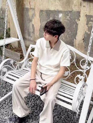 千鸟格美式正肩翻领t恤男夏季cleanfit重磅POLO衫短袖高级感半袖#每日分享 #ootd穿搭 #今天穿什么 #强烈推荐 #日常分享