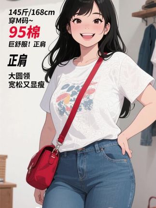 夏季新款正肩显瘦上衣短袖T恤圆领可爱风半袖大码女装微胖mm266
