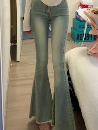 白月光浅色微喇牛仔裤女2025秋季新款高腰显瘦显高鱼尾喇叭长裤
