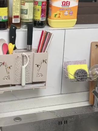 筷子筒壁挂式免打孔多功能家用餐具收纳盒沥水筷子篓#筷子筒