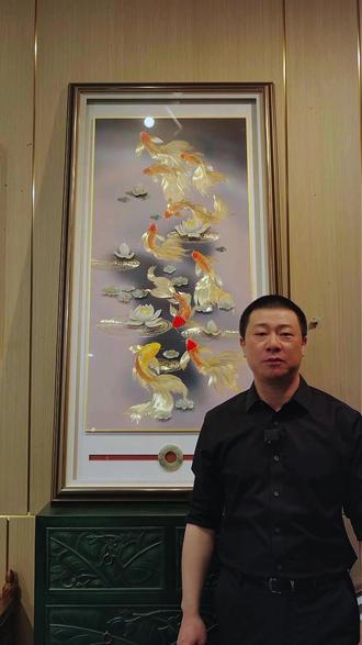 心旷神怡的一幅铜镶玉《九鱼戏荷图》#玄关画 #装饰画 #铜雕画 #家居软装 #全屋配画