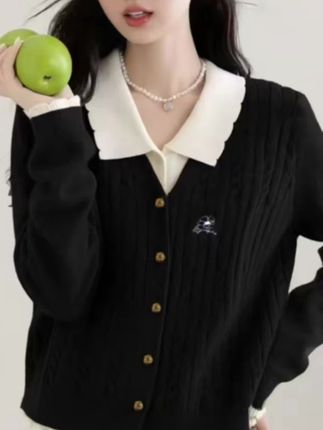 2025秋冬娃娃领正肩针织女款大码胖mm假两件上衣9207#秋冬新款 #大码女装#面料柔软舒适 #遮肉显瘦 #保暖又好看