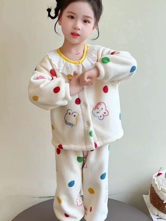 #女童睡衣 #秋冬儿童小女孩睡衣套装  #法兰绒女童睡衣  2025新款女宝宝珊瑚绒家居服套装 #柔软亲肤