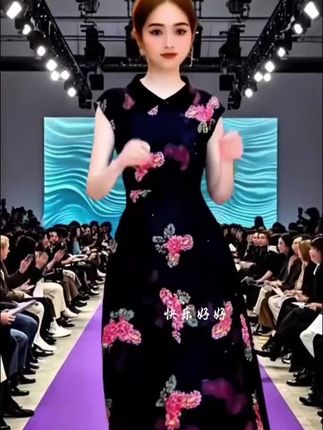 [送腰封25款专柜夏季新品墨低碟影收腰贵妇连衣裙E-1034#收腰显瘦 #优雅气质 #喜欢的赶紧入手