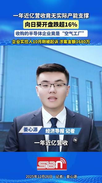 一年近亿营收竟无实际产能支撑,向日葵开盘跌超16%,收购的半导体企业竟是“空气工厂”,企业实控人10月刚被起诉、涉案金额1680万