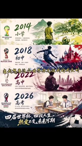 四届世界杯 四段人生…… 四届世界杯, 四段人生,热爱不变,未来可期!世界杯见证我的成长ai指令 世界杯见证我的成长ai指令教程 美加墨世界杯 #美加墨世界杯 #一起期待2026世界杯#小云雀AI #小云雀AI一键图片设计#抖音玩法合伙人计划