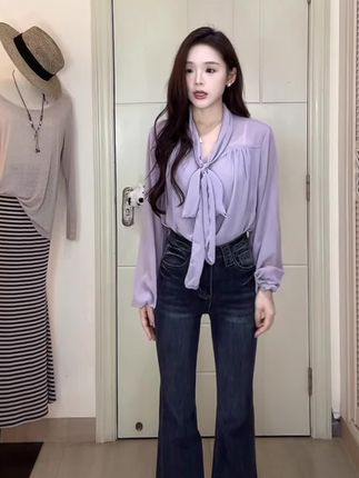 【巧思逸】蝴蝶结飘带衬衫女装春夏季新款显瘦设计感 灯笼袖上衣女#上衣#衬衫#衬衫上衣#穿搭#显瘦穿搭