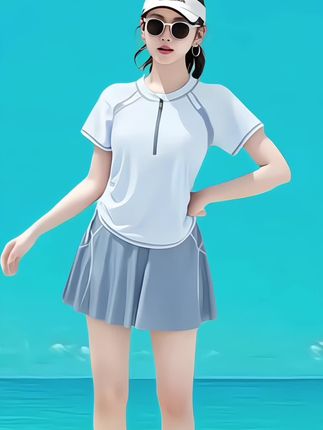 泳衣女2025新款分体式保守泡温泉女孩遮肚显瘦平角运动游泳装速干#速干#保守#运动#遮肚子#泳衣