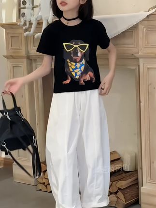 #我要上热门 韩版女童套装夏装新款洋气女孩短袖T恤大童气球裤两件套#新款上新 #夏季穿搭 #套装
