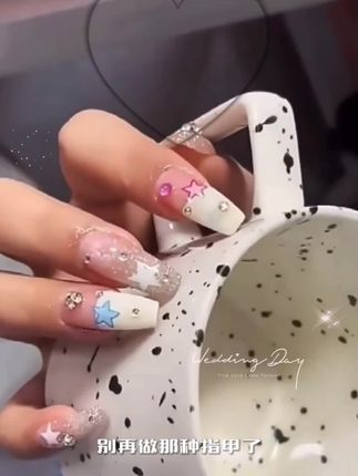 披星戴月春夏辣妹星星定制纯手工穿戴甲中长甲梯形甲豆豆甲短美甲#穿戴甲 #穿戴甲随意摘戴 #穿戴甲教程
