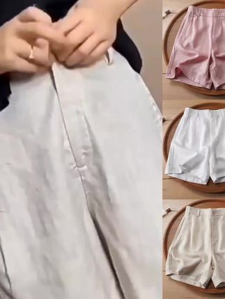 高档天丝亚麻五分短裤女2025夏季薄款松紧高腰宽松休闲棉麻直筒裤 #夏天该有的样子 #百搭裤子 #穿出你的时尚你的感觉 #穿出自信穿出美丽做一个精致优雅的女人