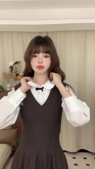 韩系约会甜美蝴蝶结2026新款娃娃领衬衫收腰短裙C047 #百搭显瘦 #女装 #早春穿搭 #今天穿什么 #我是美女