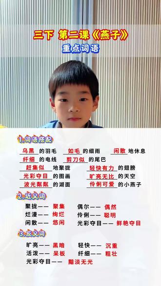 预习三下第二课《燕子》词语搭配,近反义词!#三年级语文 #知识点总结 #重点知识 #小学语文 #学霸秘籍